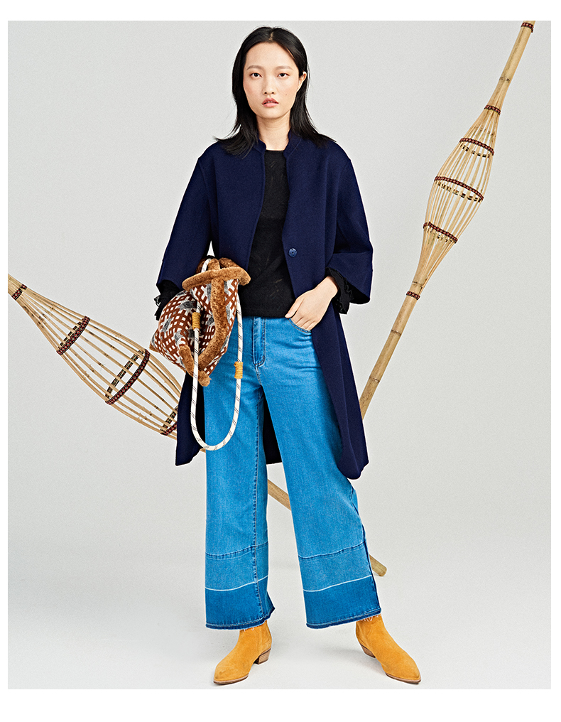 a174w4811阿尤原创女装秋冬新款羊毛立领中长款毛呢大衣a174w4811msa