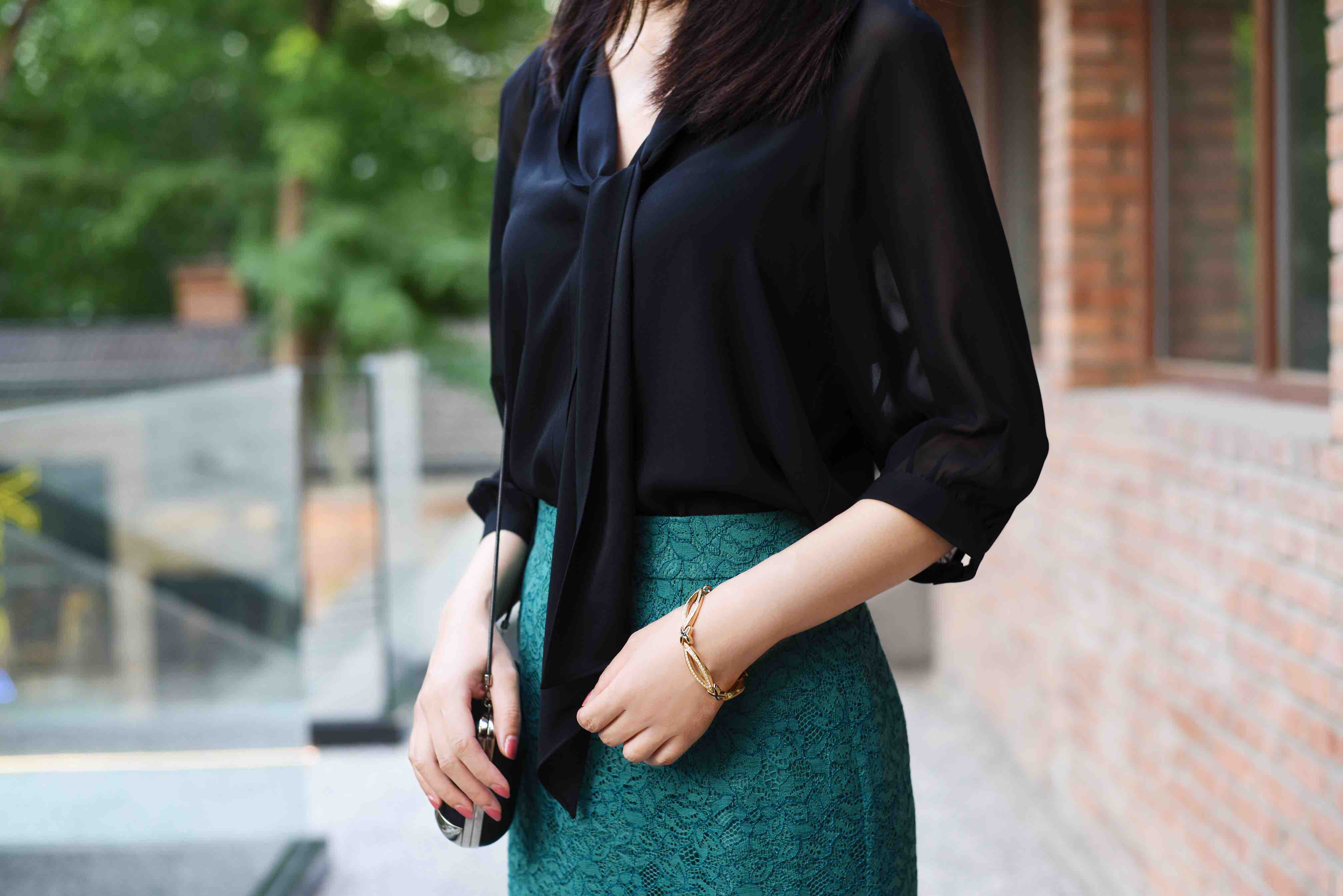 moonty茉兮高级定制黑色薄纱防uv飘带衬衣