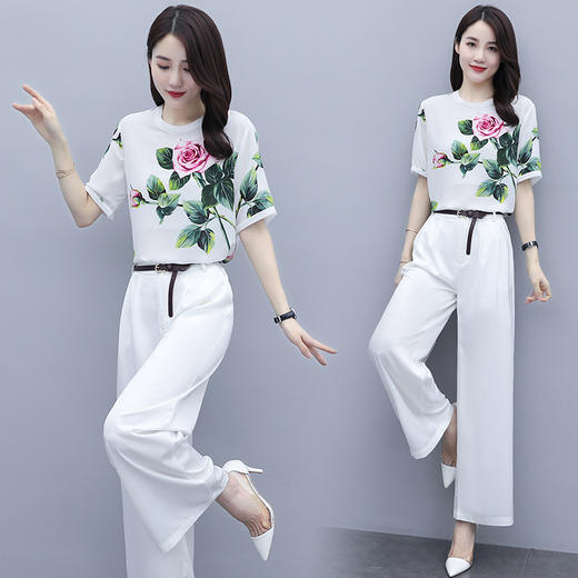 WZNH-SLYS9A59新品数码定位印花+醇酸缎面阔腿裤两件套 商品图0