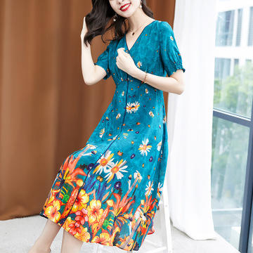 SMJR8202671真丝连衣裙V领桑蚕丝印花 商品图1