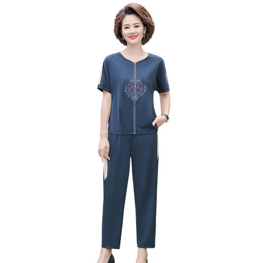 FLO-A710-223妈妈新款洋气上衣短袖中老年女装两件套 商品图4