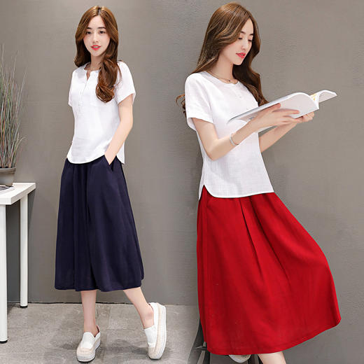 WZNH-DSKJ1880-2夏季女装新款时髦两件套裙亚麻气质中长款 商品图0