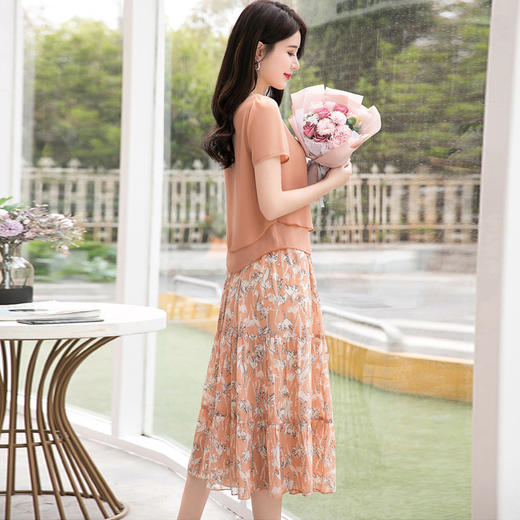 MQ-3164-0191夏季新款气质显瘦洋气碎花雪纺连衣裙两件套YY 商品图4