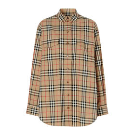 【三】BURBERRY 巴宝莉 女士 Vintage 格纹弹力棉质宽松长袖衬衫 8022285 A7028