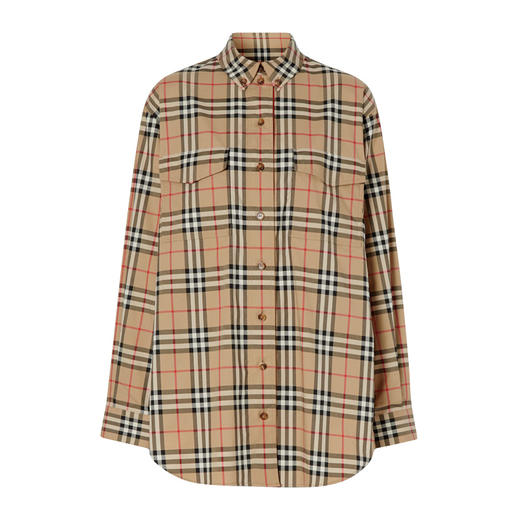 【三】BURBERRY 巴宝莉 女士 Vintage 格纹弹力棉质宽松长袖衬衫 8022285 A7028 商品图0