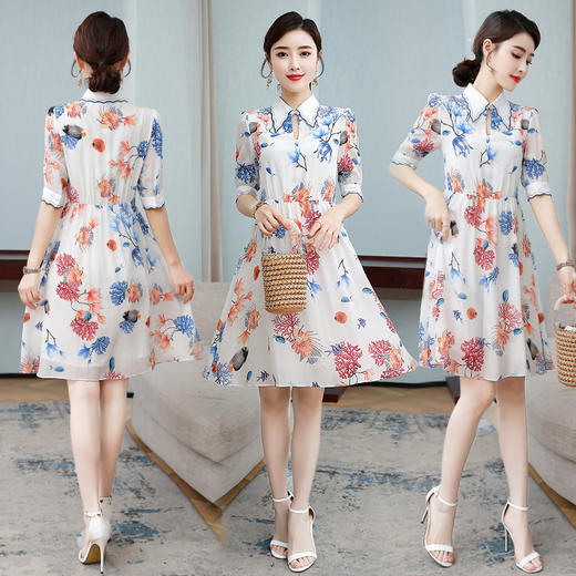 AHM-hml1603夏季新款印花盘扣收腰复古中式旗袍连衣裙 商品图0