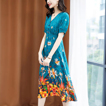 SMJR8202671真丝连衣裙V领桑蚕丝印花 商品图4