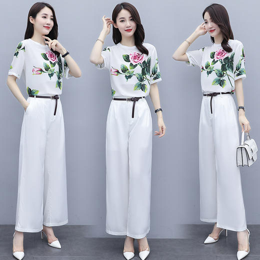 WZNH-SLYS9A59新品数码定位印花+醇酸缎面阔腿裤两件套 商品图3