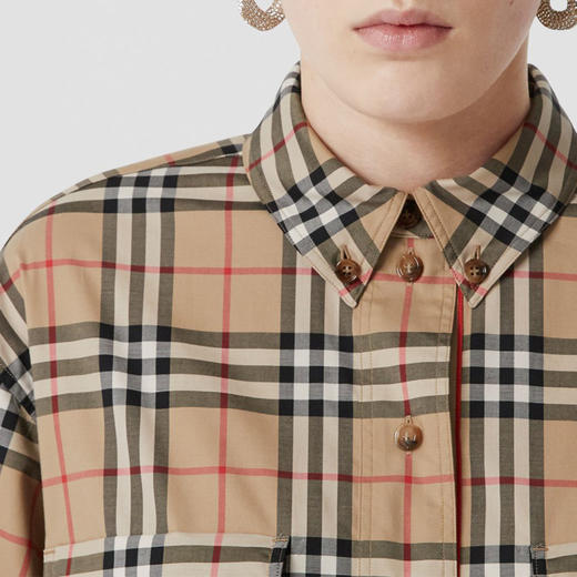 【三】BURBERRY 巴宝莉 女士 Vintage 格纹弹力棉质宽松长袖衬衫 8022285 A7028 商品图3