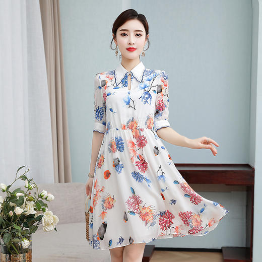 AHM-hml1603夏季新款印花盘扣收腰复古中式旗袍连衣裙 商品图1