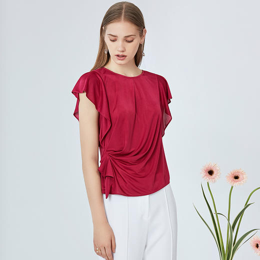 EITIE爱特爱夏季时尚洋气不对称捏褶设计小上衣女B2013436 商品图5