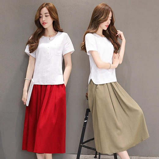 WZNH-DSKJ1880-2夏季女装新款时髦两件套裙亚麻气质中长款 商品图1