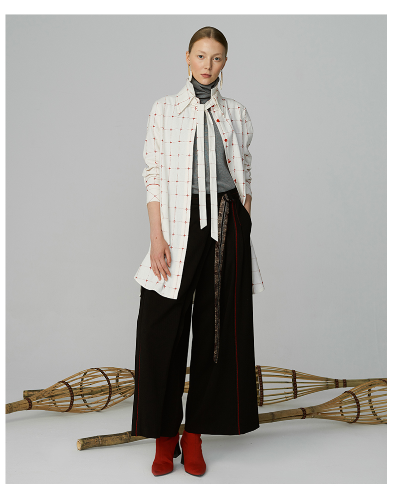 a194w13100阿尤原创女装秋冬新款格子衬衫中长款衬衣连衣裙女a194w13