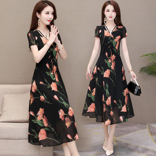 YWE-SJ20B2018夏季新款韩版A字连衣裙印花时尚中长款 商品图0