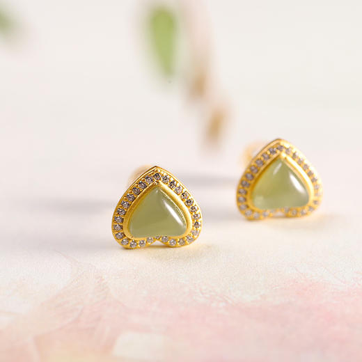 YP-XL43103时尚小清新耳饰s925银镀金女式心形和田青玉耳钉 商品图1