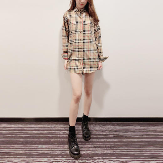 【一】BURBERRY 巴宝莉 女士领尖扣衣领 Vintage 格纹棉质长袖衬衫 8022284 A7028 商品图0