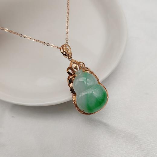 18K镶嵌飘花翡翠葫芦项链（带证书） 商品图0