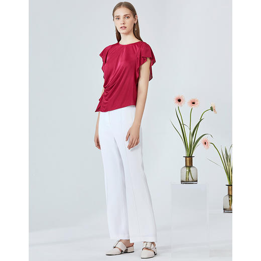 EITIE爱特爱夏季时尚洋气不对称捏褶设计小上衣女B2013436 商品图2