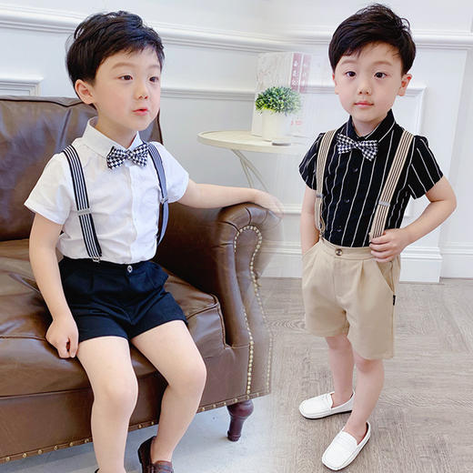 CHT-夏季儿童短袖衬衫背带短裤走秀两件套 商品图2