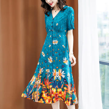 SMJR8202671真丝连衣裙V领桑蚕丝印花 商品图0