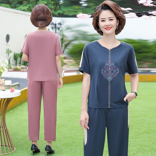 FLO-A710-223妈妈新款洋气上衣短袖中老年女装两件套 商品图2