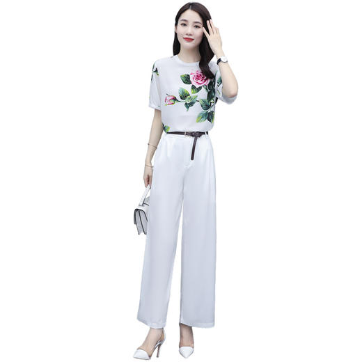 WZNH-SLYS9A59新品数码定位印花+醇酸缎面阔腿裤两件套 商品图4