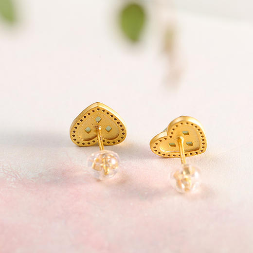 YP-XL43103时尚小清新耳饰s925银镀金女式心形和田青玉耳钉 商品图2