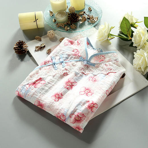 ZSM-200430夏新款轻薄透气修身女纯棉麻蕾丝边旗袍连衣裙 商品图2