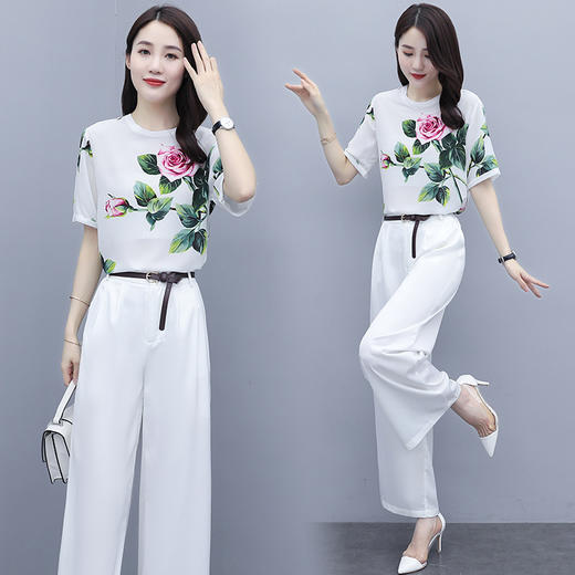 WZNH-SLYS9A59新品数码定位印花+醇酸缎面阔腿裤两件套 商品图2