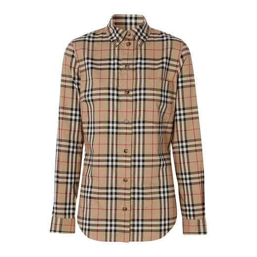 【一】BURBERRY 巴宝莉 女士领尖扣衣领 Vintage 格纹棉质长袖衬衫 8022284 A7028 商品图1