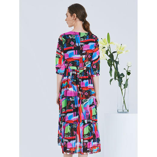 EITIE爱特爱女装夏季新款五分袖优雅不规则印花连衣裙中长款5907636 商品图9