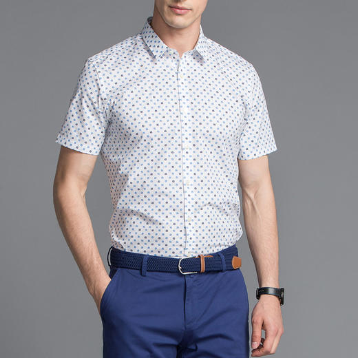 Marco Azzali 进口面料底蓝色豹头印花短袖衬衫 C5050600 商品图0