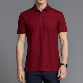 Marco Azzali 酒红色纯棉短袖POLO衫 T5057900