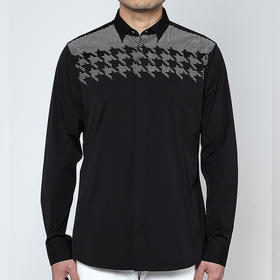 Marco Azzali 黑色前胸千鸟格印花衬衫 C3902200