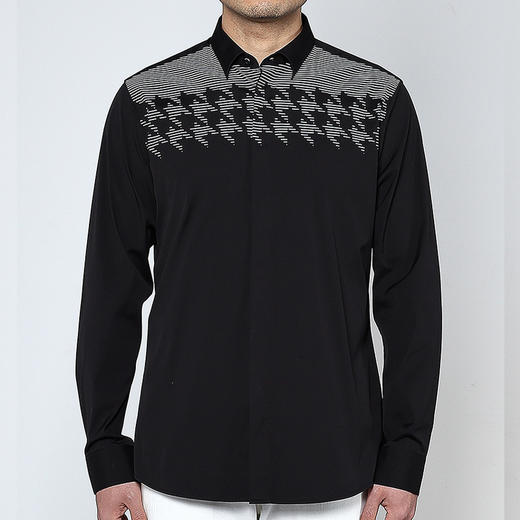 Marco Azzali 黑色前胸千鸟格印花衬衫 C3902200 商品图0