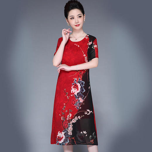 ZIA-8m907洋气中长款印花大码贵夫人连衣裙 商品图2