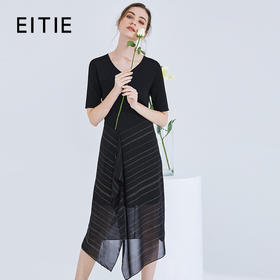 EITIE爱特爱女装夏季V领荷叶边开叉不规则柳丁修身连衣裙5907687