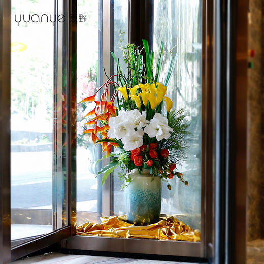 酒店旋转门仿真花假花迎宾大堂大厅摆件装饰落地大型室内高档摆设