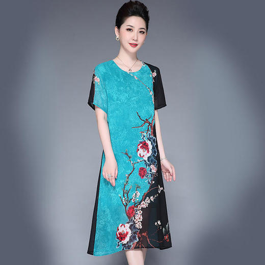 ZIA-8m907洋气中长款印花大码贵夫人连衣裙 商品图1