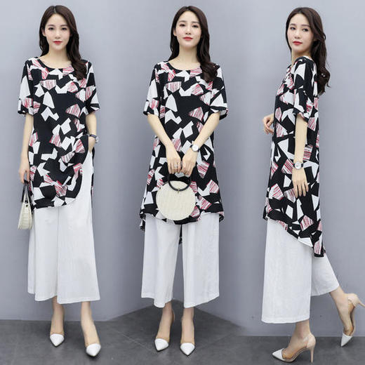 HR-XYFS5986时尚显瘦，宽松印花减龄轻熟两件套 商品图3