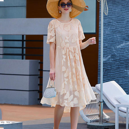 NSbD-FH0506宽松甜美提花重绉真丝连衣裙 商品图0