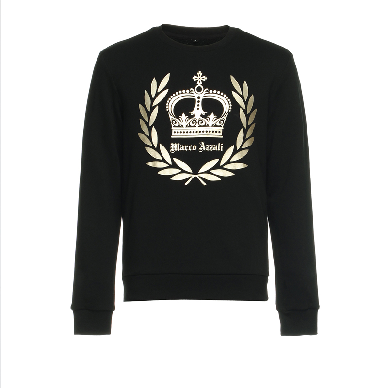 Marco Azzali 黑色皇冠烫金长袖T恤卫衣 T3980200