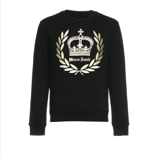 Marco Azzali 黑色皇冠烫金长袖T恤卫衣 T3980200 商品图0