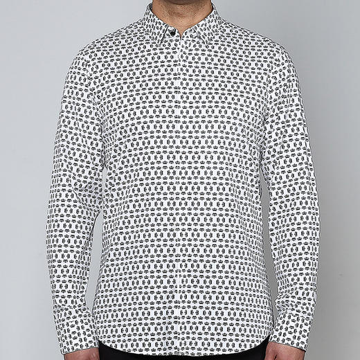 Marco Azzali 白底黑色小皇冠印花衬衫 C3904300 商品图0