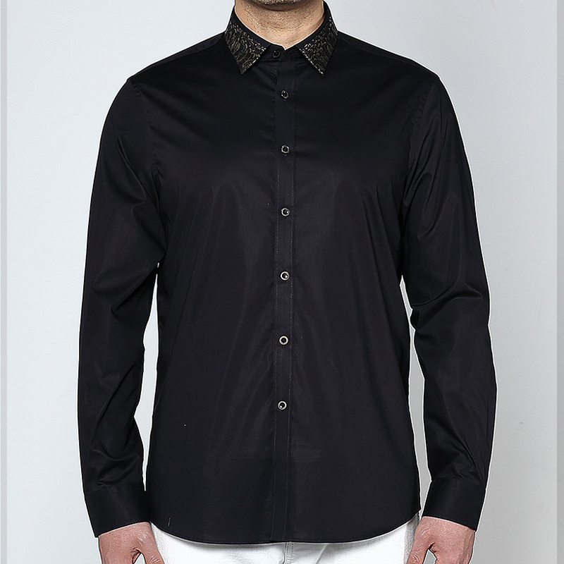 Marco Azzali 黑色领子烫金蛇纹印花衬衫 C3719200