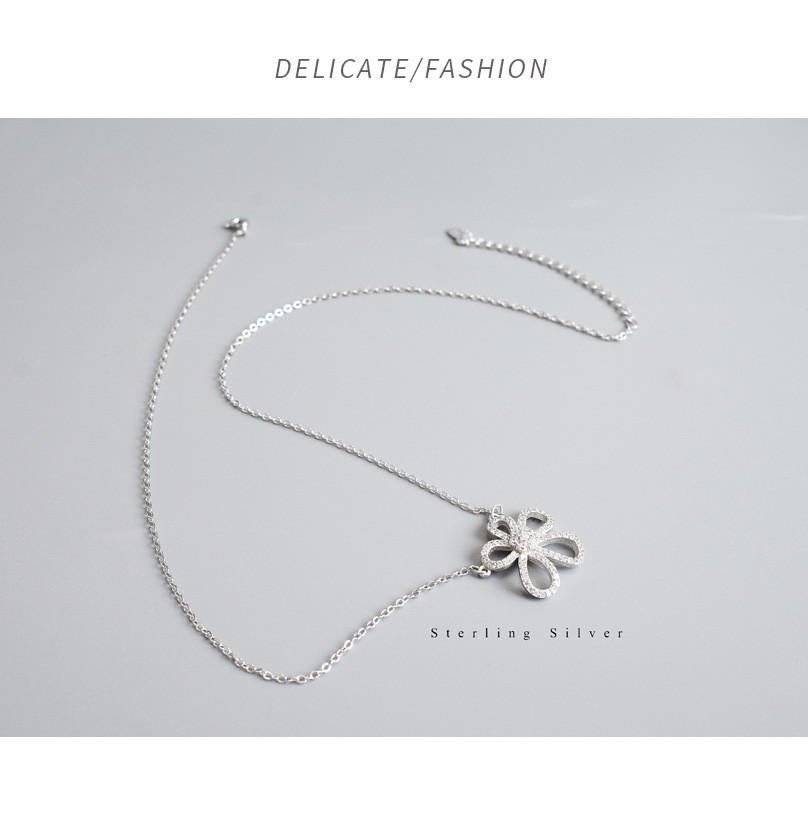 s925纯银五瓣花朵太阳花项链