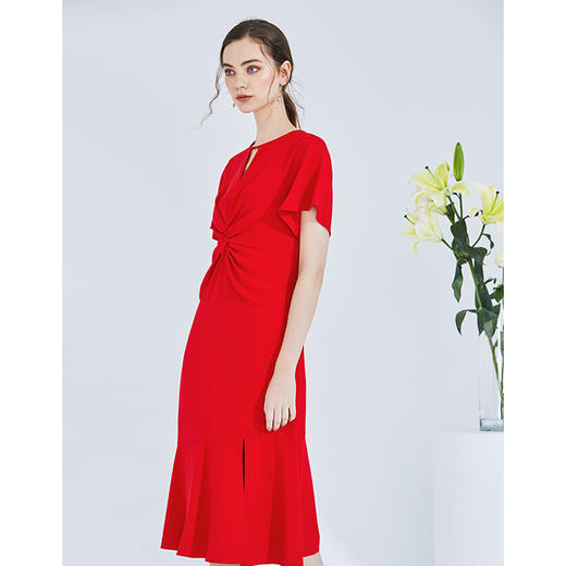 EITIE爱特爱女装夏季新品镂空小V领显瘦荷叶边时尚连衣裙长款5907677 商品图3