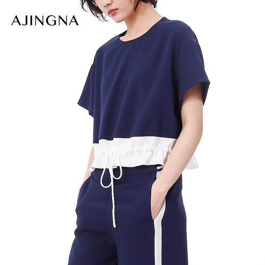 【特价不退换】阿菁娜夏季韩版宽松连肩袖T恤短袖圆领上衣A23X102128 商品图2