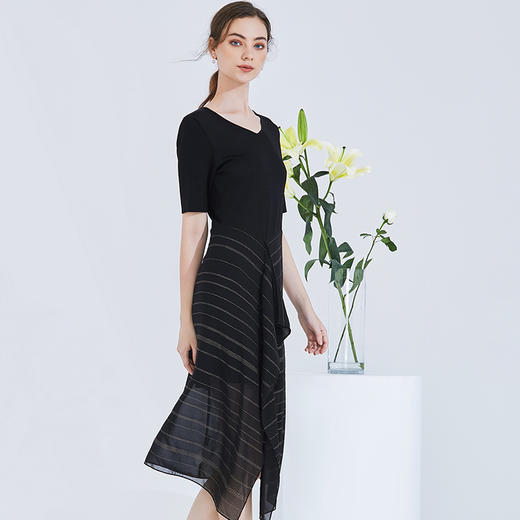 EITIE爱特爱女装夏季V领荷叶边开叉不规则柳丁修身连衣裙5907687 商品图2