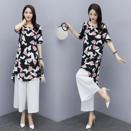 HR-XYFS5986时尚显瘦，宽松印花减龄轻熟两件套 商品图2